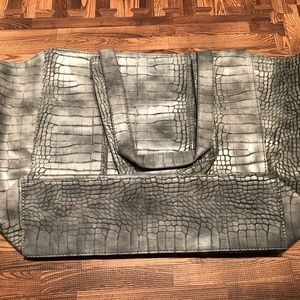 Neiman Marcus Faux Crocodile Leather Grey